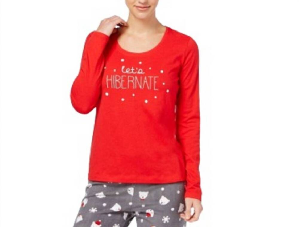 NEW JENNI BY JENNIFER MOORE women's printed pajama top in red